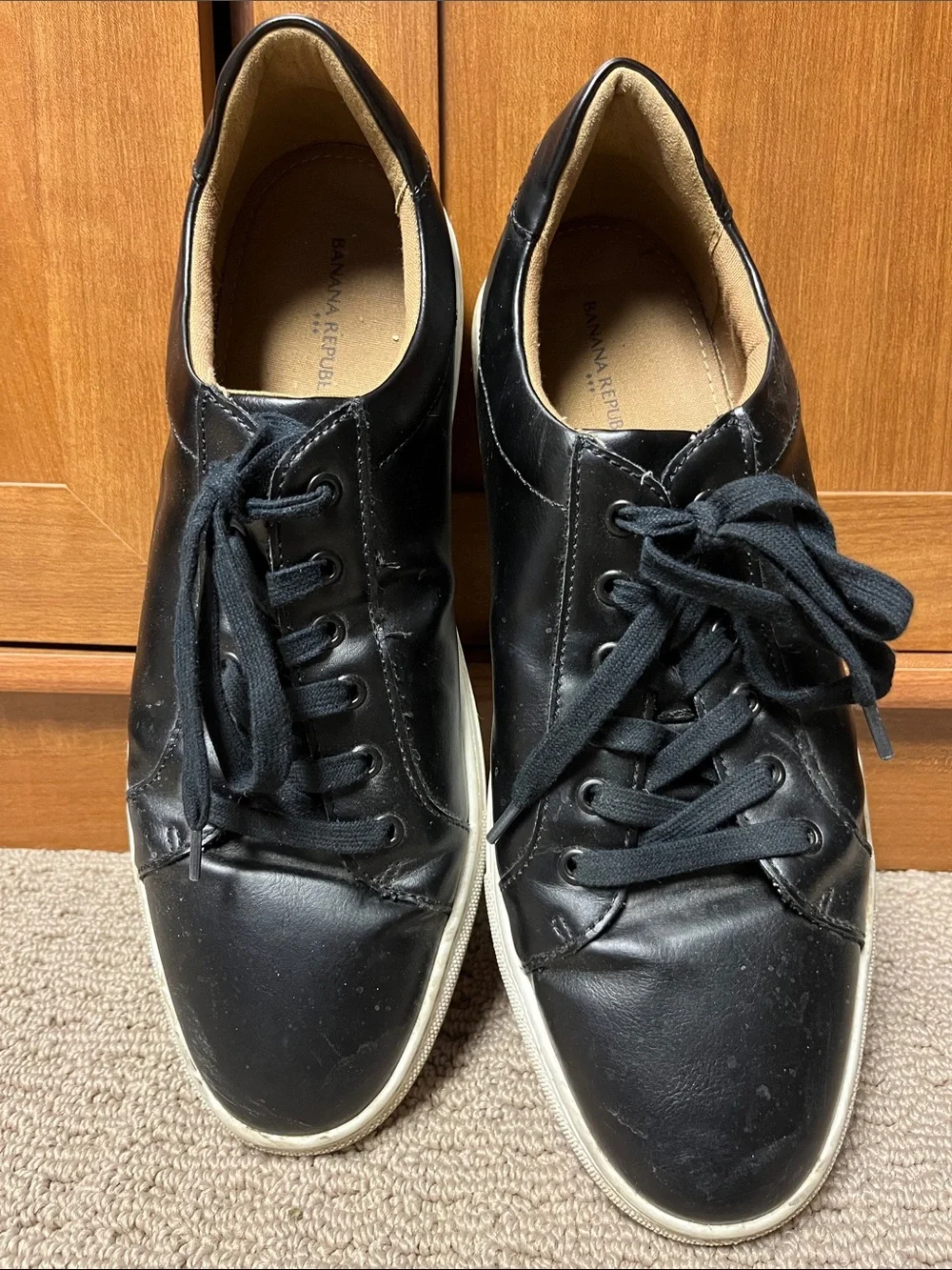 Banana Republic Black Leather Sneakers with White Soles
